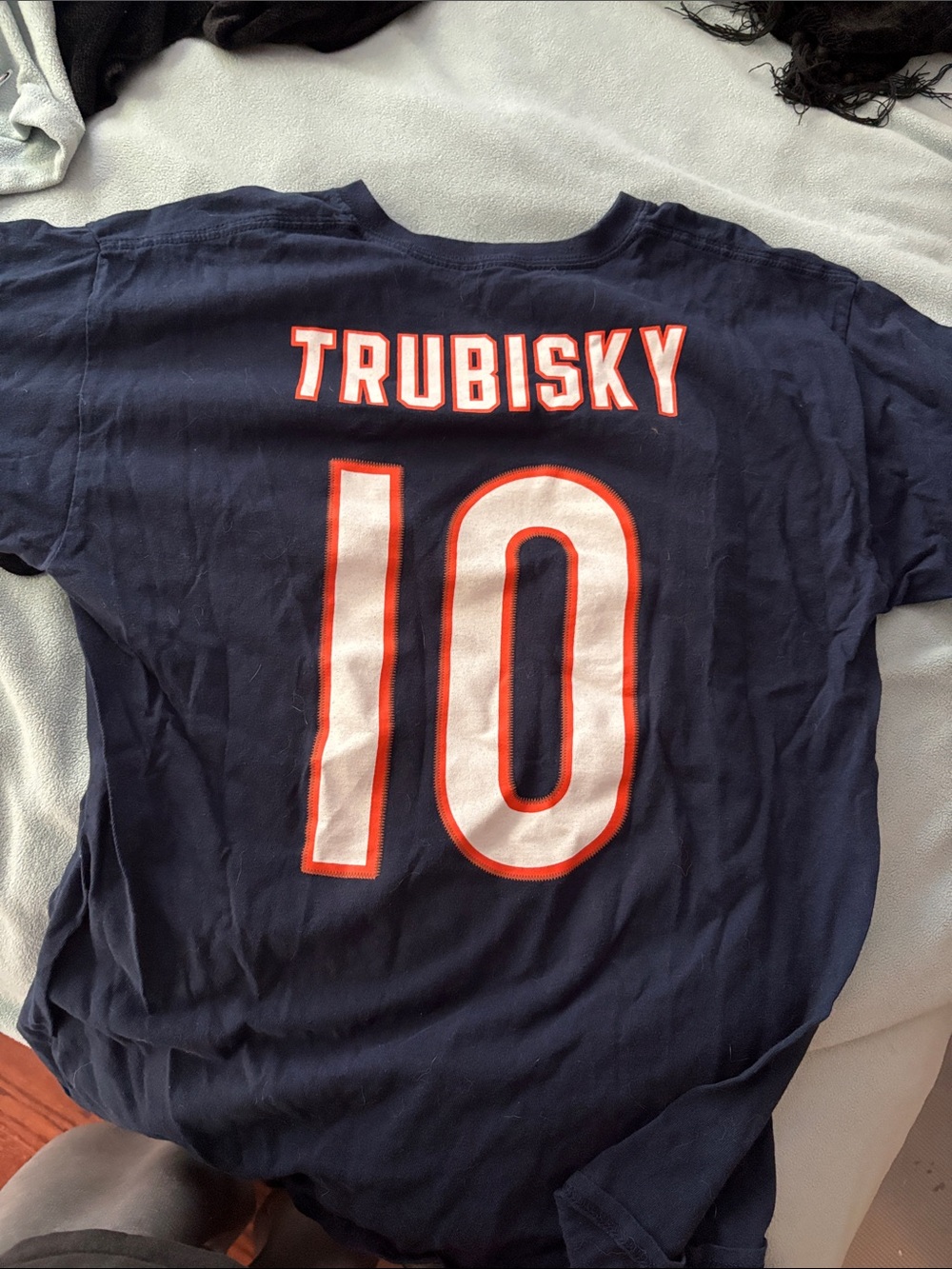 Majestic Navy Kids Trubisky #10 Football Tee with White and Orange Accents